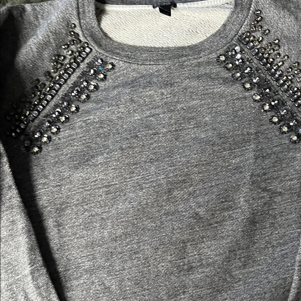 J.Crew Gray Knit Sweatshirt material with gorgeous jewels. Size L.